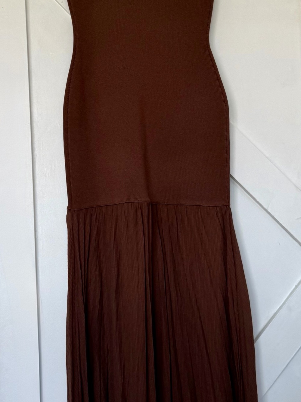 Zara Chocolate Brown Maxi Dress with Pleated Skirt